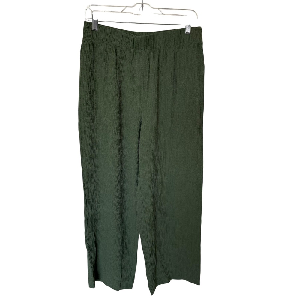 Jones New York Wide Leg Pants Womens Medium Olive Green Exc. Crinkle Texture
